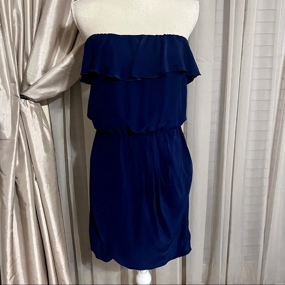 EUC Amanda Uprichard Blue Silk Joan Strapless Dress - Picture 2 of 6